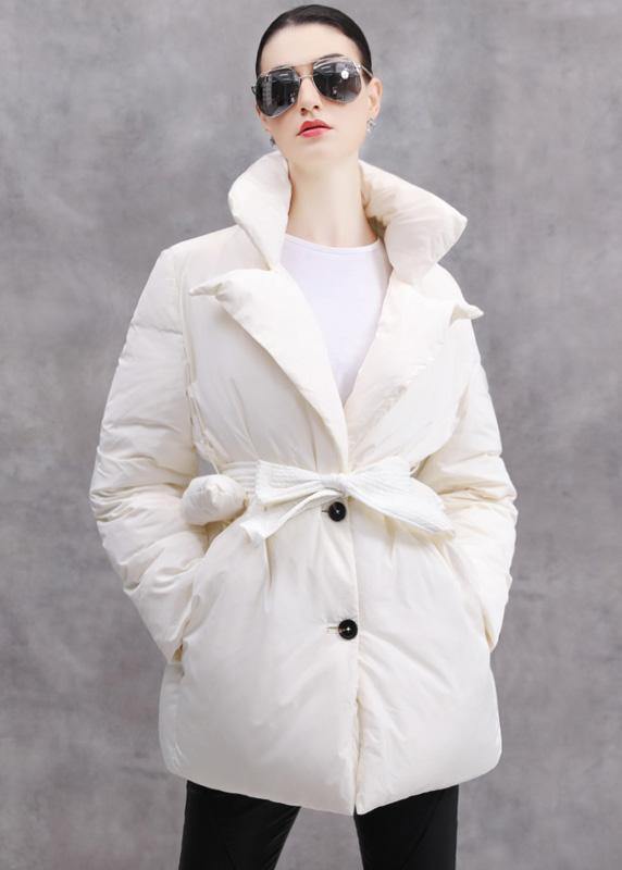 New white duck down coat plussize tie waist winter jacket thick Luxury coats - SooLinen