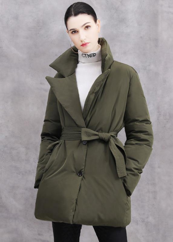 New white duck down coat plussize tie waist winter jacket thick Luxury coats - SooLinen
