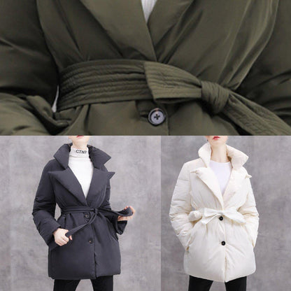 New white duck down coat plussize tie waist winter jacket thick Luxury coats - SooLinen