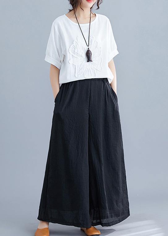 New women's trousers retro literary cotton and linen casual black trousers - SooLinen