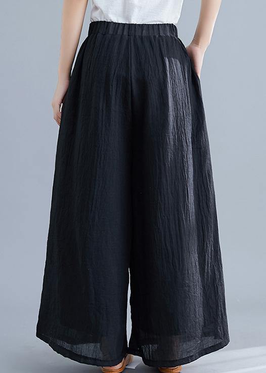 New women's trousers retro literary cotton and linen casual black trousers - SooLinen