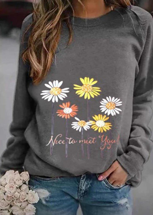 Nice to meet you' & Daisy Print Sweatshirt - SooLinen