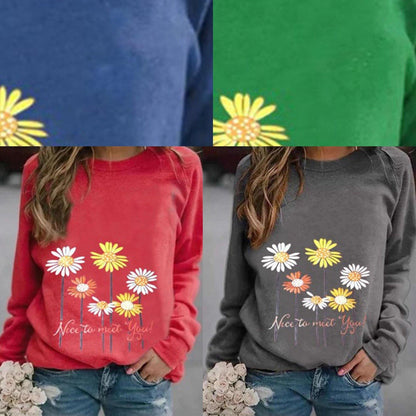Nice to meet you' & Daisy Print Sweatshirt - SooLinen