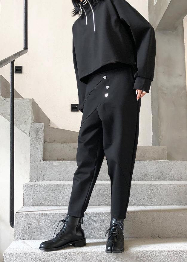 Nine points casual pants women spring and autumn plus size high waist and feet Harlan black pants - SooLinen