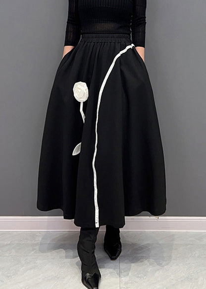 Neuheit Schwarz Floral Dicke Elastische Taille Röcke Winter