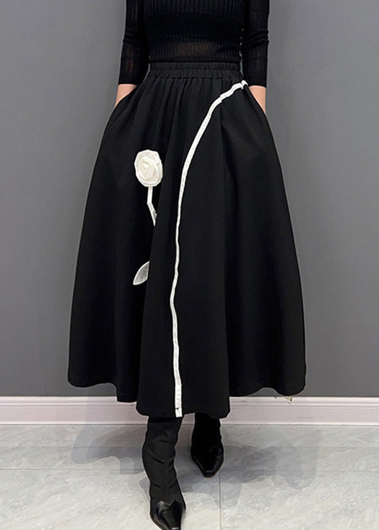 Neuheit Schwarz Floral Dicke Elastische Taille Röcke Winter