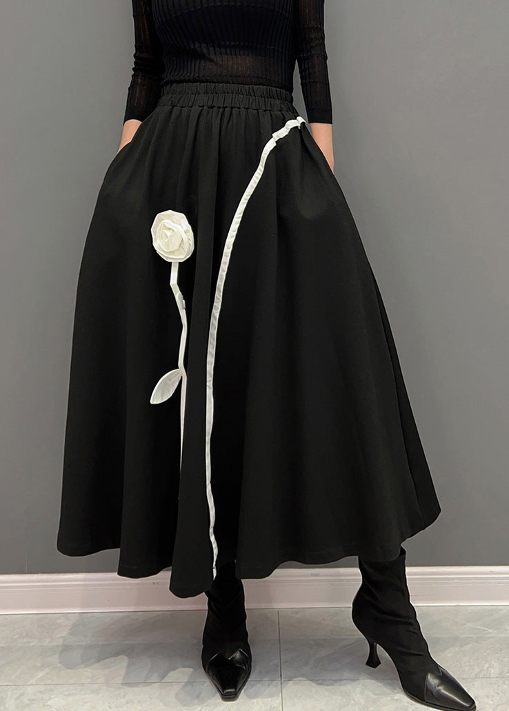 Neuheit Schwarz Floral Dicke Elastische Taille Röcke Winter