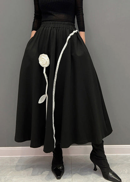 Neuheit Schwarz Floral Dicke Elastische Taille Röcke Winter