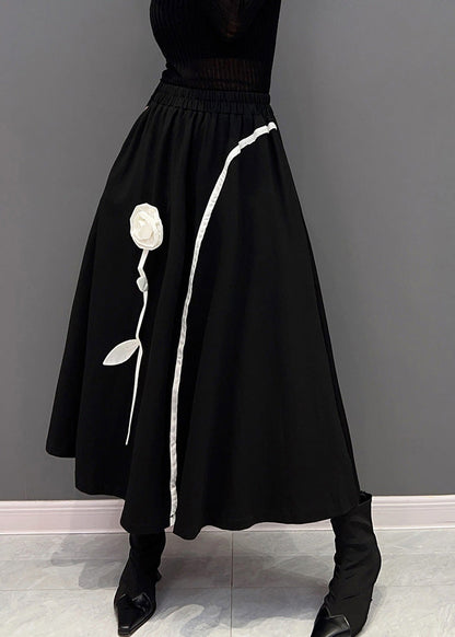 Neuheit Schwarz Floral Dicke Elastische Taille Röcke Winter