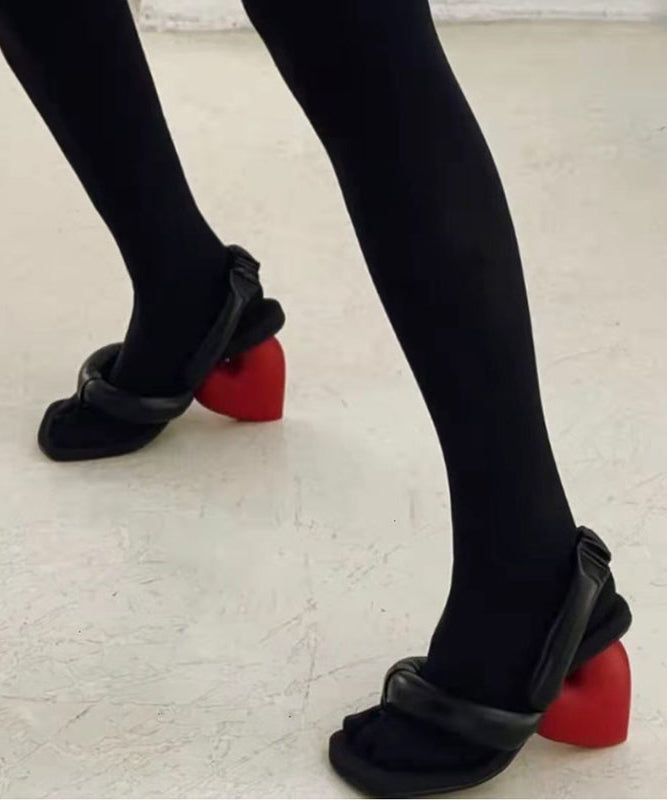 Neuartige schwarze Peep-Toe-Sandalen mit dicker Sohle