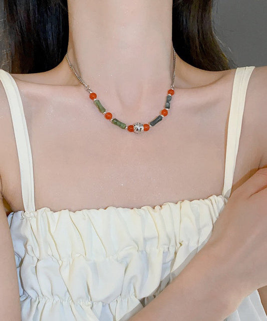 Collar de princesa con bola de bambú tejida a mano con bloques de colores novedoso