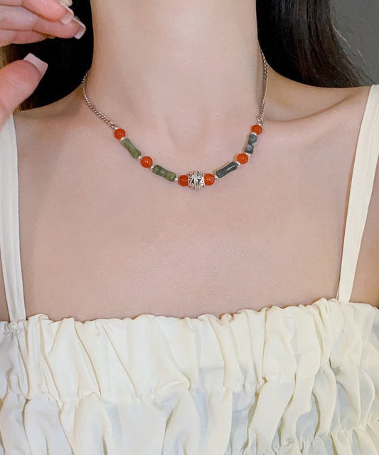 Collar de princesa con bola de bambú tejida a mano con bloques de colores novedoso