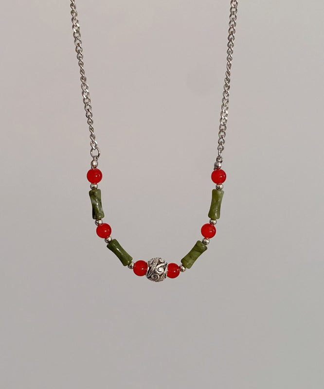 Collar de princesa con bola de bambú tejida a mano con bloques de colores novedoso