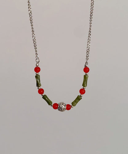 Collar de princesa con bola de bambú tejida a mano con bloques de colores novedoso