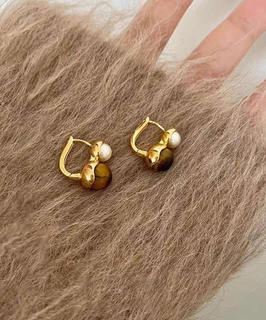 Novelty Gold Copper Overgild Pearl Hoop Earrings