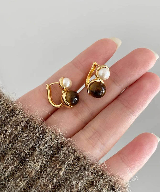 Novelty Gold Copper Overgild Pearl Hoop Earrings