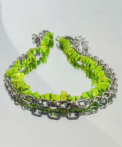 Neuartige grüne doppellagige Schlüsselbeinkette aus zerkleinertem Stein