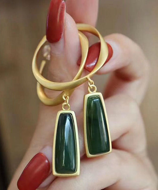 Pendientes colgantes de jade verde en plata de ley novedosos