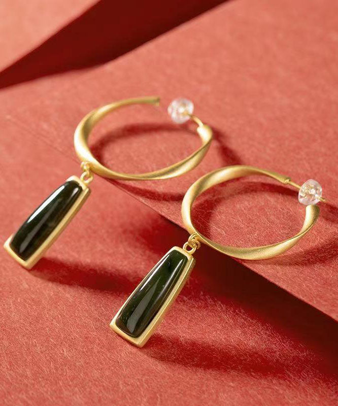 Pendientes colgantes de jade verde en plata de ley novedosos