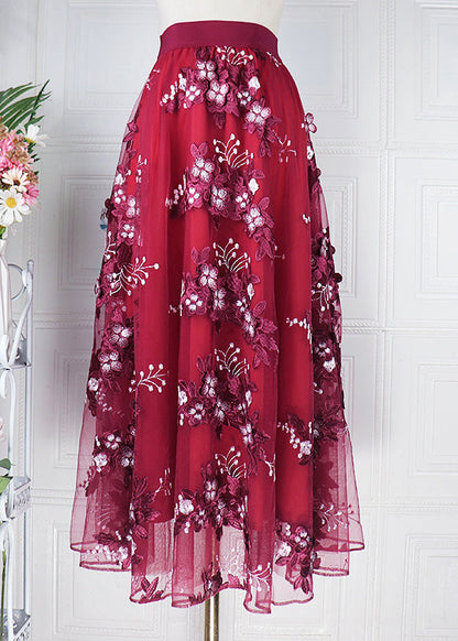 Neuheit Mulberry bestickt Blumen elastische Taille Tüll A-Linie Rock Frühling