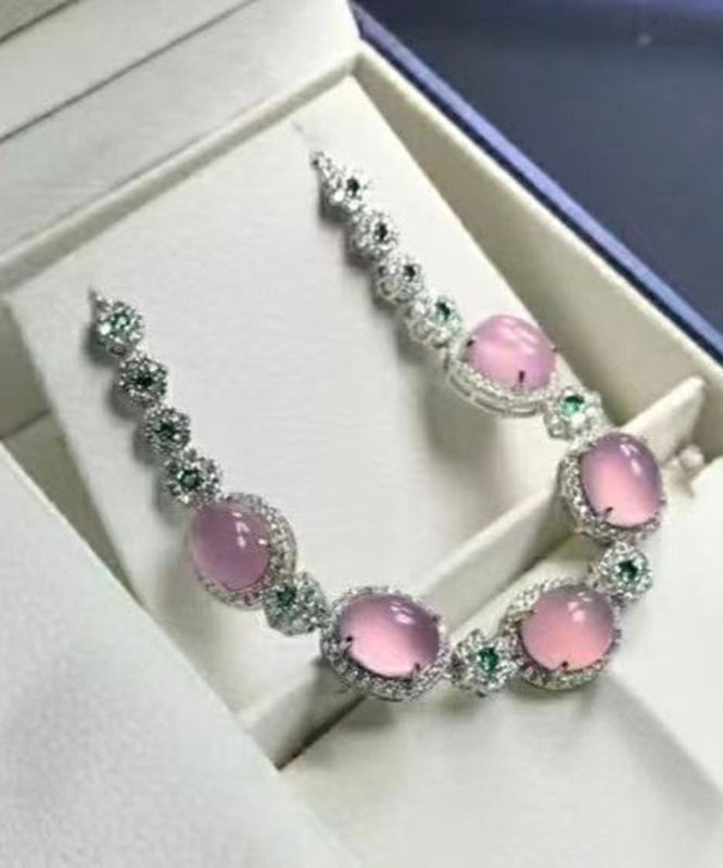 Novelty Pink Alloy Zircon Gem Stone Four-Piece Set Pendant Necklace