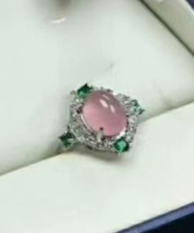 Novelty Pink Alloy Zircon Gem Stone Four-Piece Set Pendant Necklace