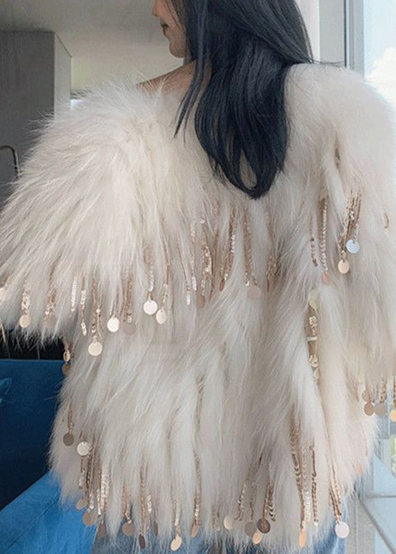 Neuartiger rosa Fuchskragen mit Quaste, Leder- und Pelzmäntel Winter