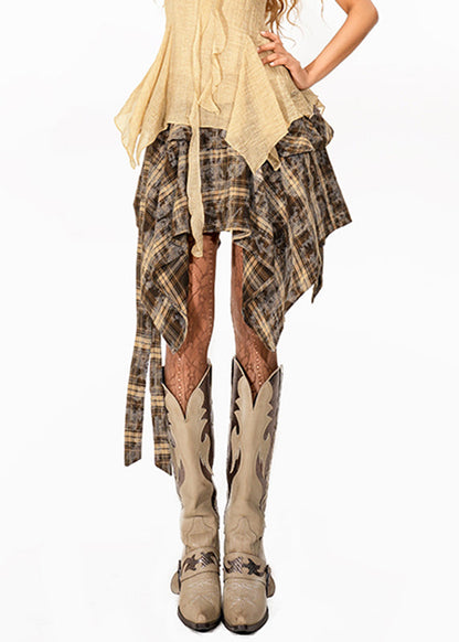 Novelty Plaid Patchwork Asymmetrical Skirts