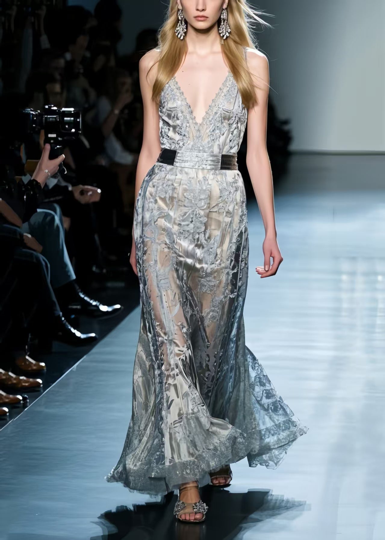 Novelty Silvery Jacquard Silm Fit Vestidos Dress Summer