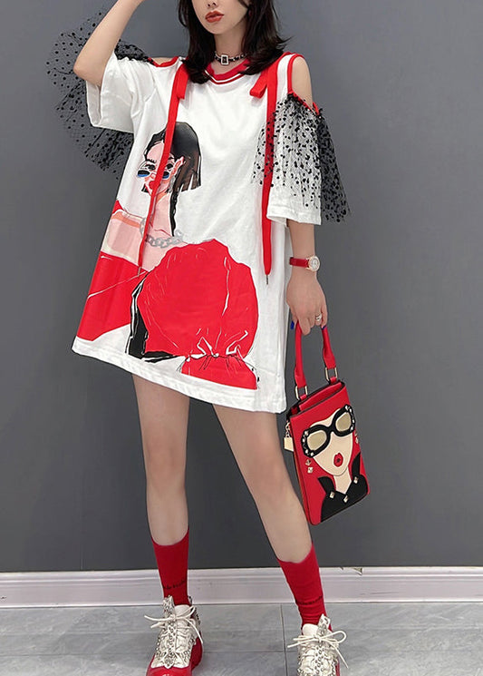 Neuartiges weißes O-Ausschnitt-Tüll-Patchwork-Belle-Mittelkleid mit halben Ärmeln