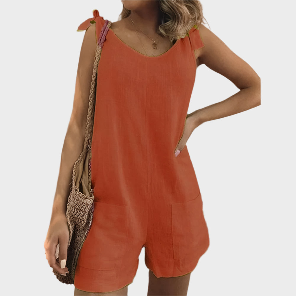 Full-Length Playsuit with Bow Straps and Pockets