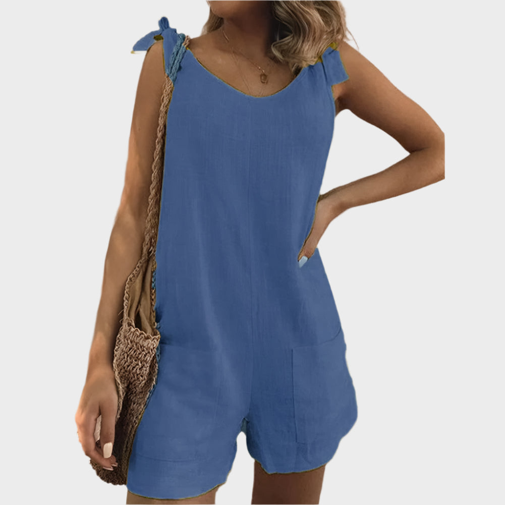 Full-Length Playsuit with Bow Straps and Pockets