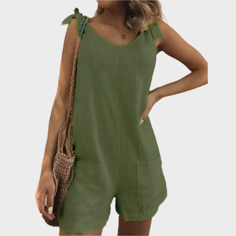 Full-Length Playsuit with Bow Straps and Pockets