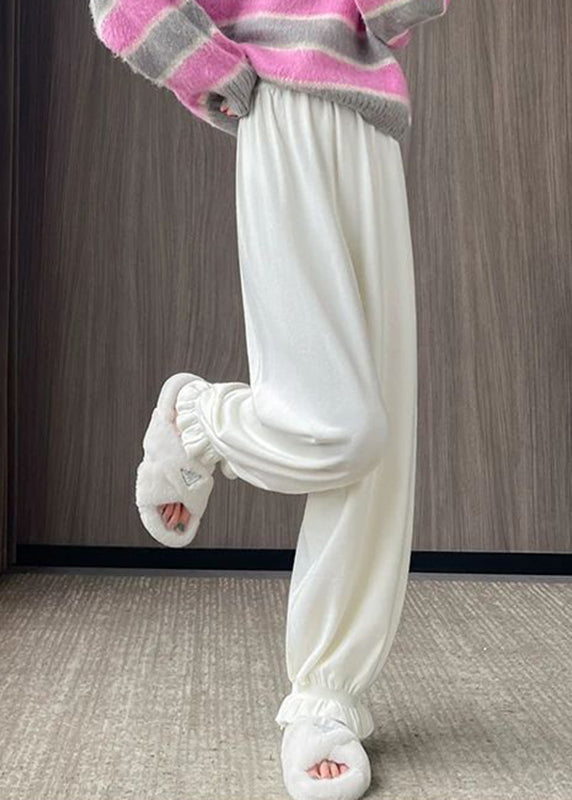 Haferflockenfarbene, elastische Hose mit einfarbigem Bund