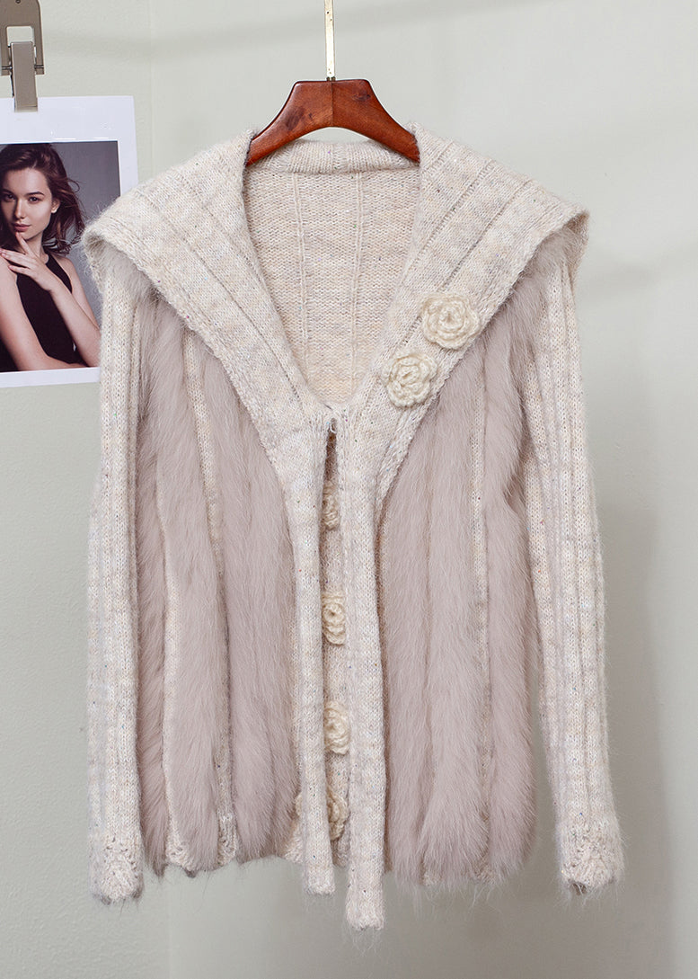 Suéteres de invierno de punto con patchwork floral de avena y piel de zorro