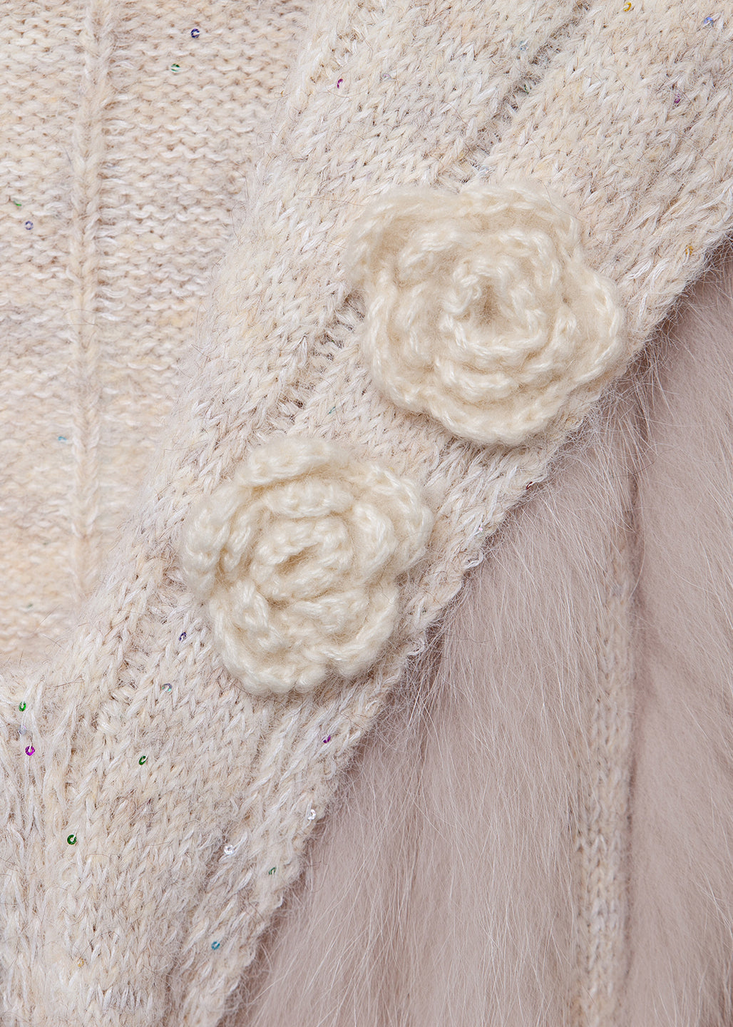 Suéteres de invierno de punto con patchwork floral de avena y piel de zorro