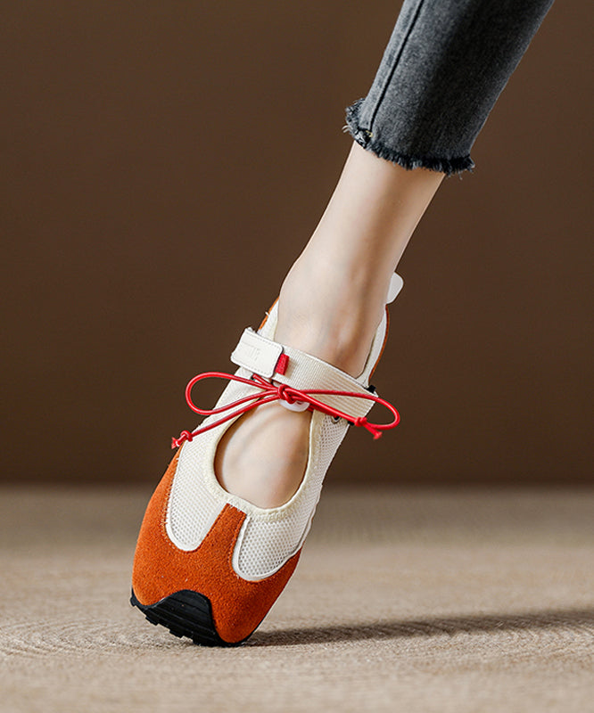 Orange Breathable Mesh Boutique Splicing Flat Shoes Women