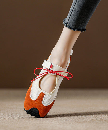 Orange Breathable Mesh Boutique Splicing Flat Shoes Women