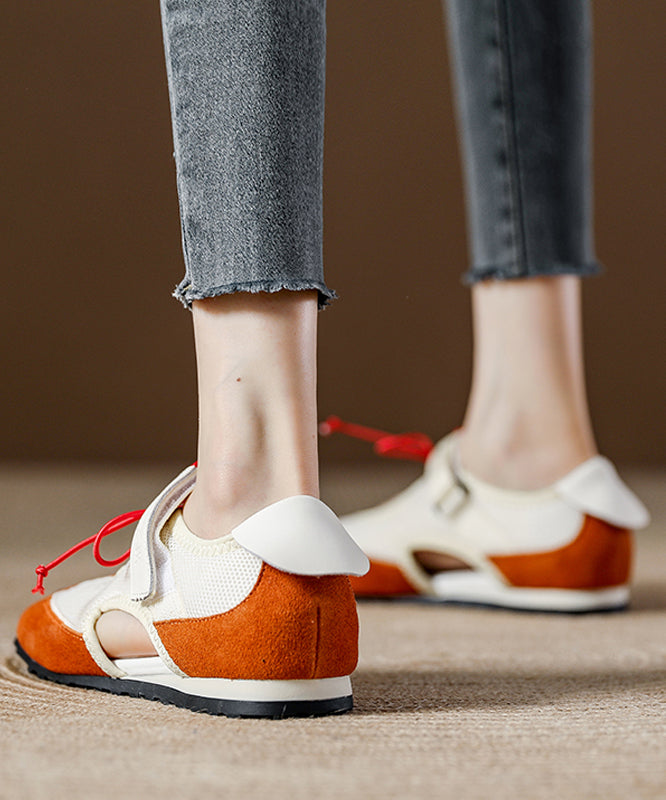 Orange Breathable Mesh Boutique Splicing Flat Shoes Women
