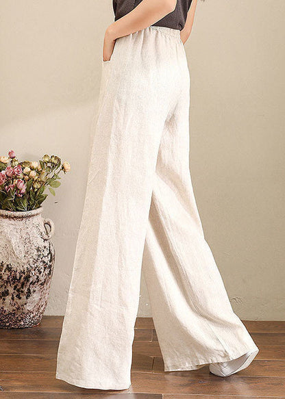 Pantalones rectos de lino con cintura elástica y estampado naranja de verano con cordón ajustable de color liso