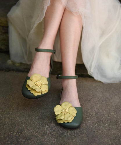 Orange Flat Sandals Cowhide Leather Comfy Splicing Floral