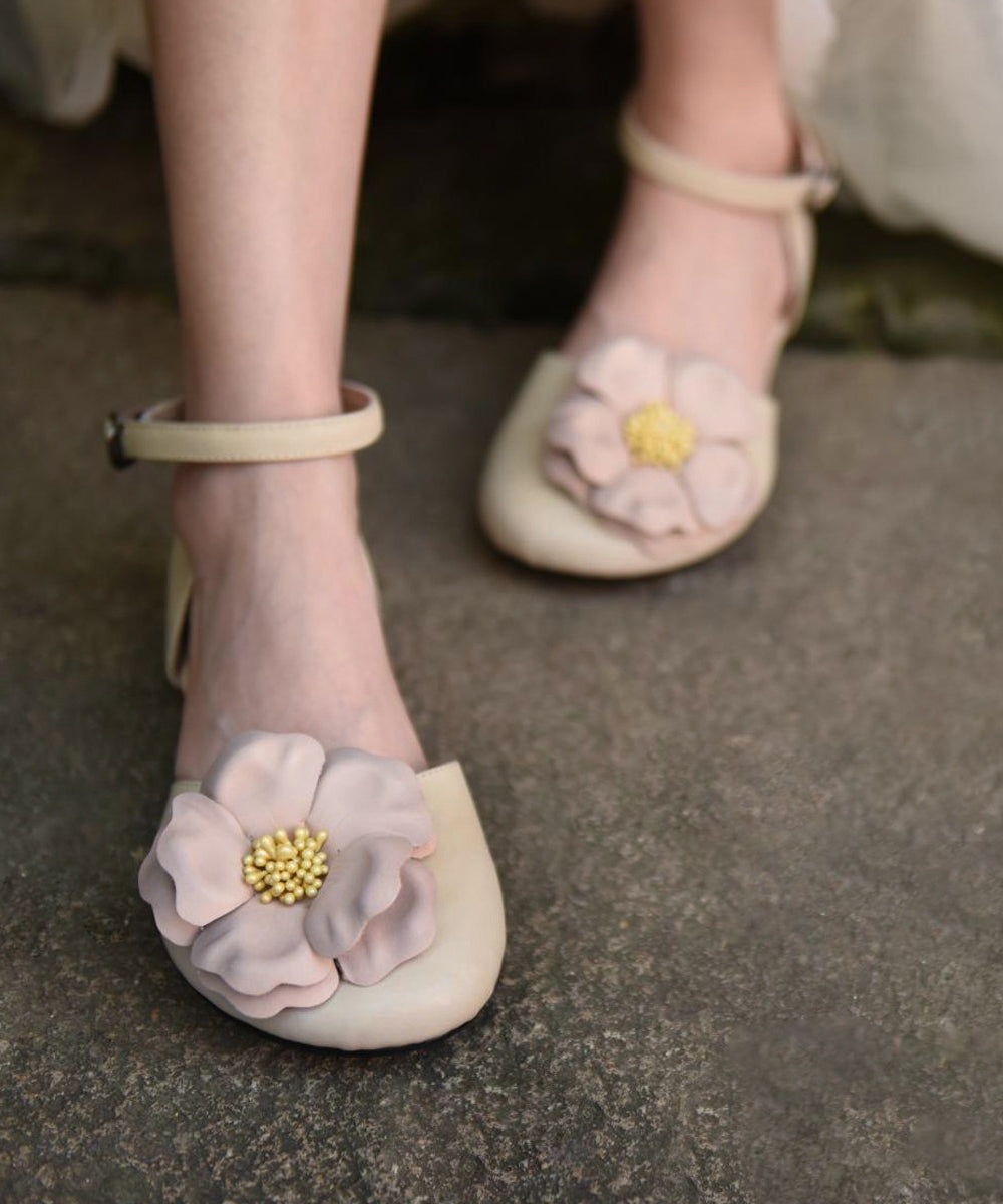 Orange Flat Sandals Cowhide Leather Comfy Splicing Floral