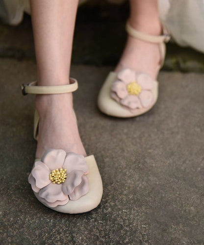 Orange Flat Sandals Cowhide Leather Comfy Splicing Floral