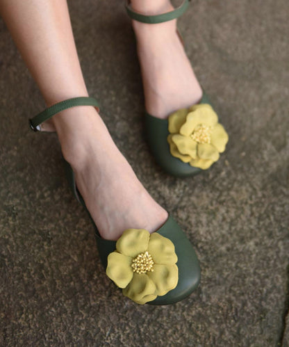 Orange Flat Sandals Cowhide Leather Comfy Splicing Floral