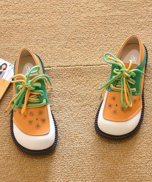 Orange Lace Up Splicing Comfy Flat Shoes For Women