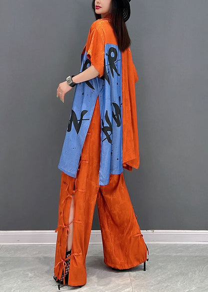 Orange Patchwork Baumwolle Zweiteiler Damenbekleidung Peter Pan Kragen Frühling