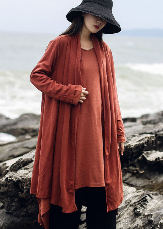 Orange Patchwork Baumwollcardigan V-Ausschnitt Langarm