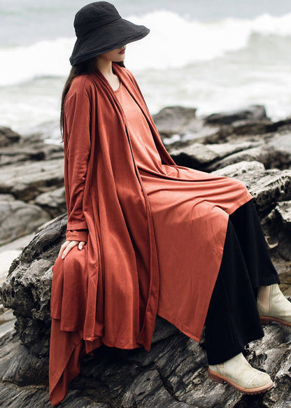 Orange Patchwork Baumwollcardigan V-Ausschnitt Langarm