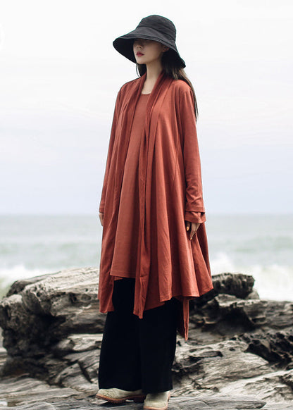 Orange Patchwork Baumwollcardigan V-Ausschnitt Langarm