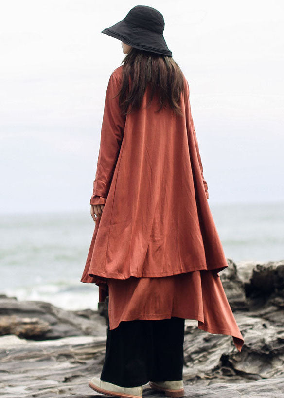 Orange Patchwork Baumwollcardigan V-Ausschnitt Langarm